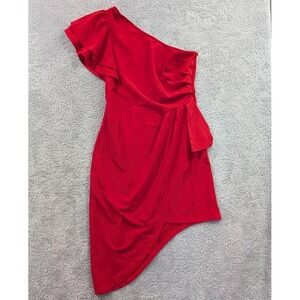Women's XL‎ Red One Shoulder Ruched Bodycon Fitted Cocktail Party Dress Stretch